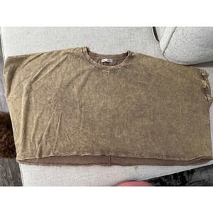 Zara Acid Wash Crop Top Womens Medium Brown Oversized Boxy Streetwear Tee